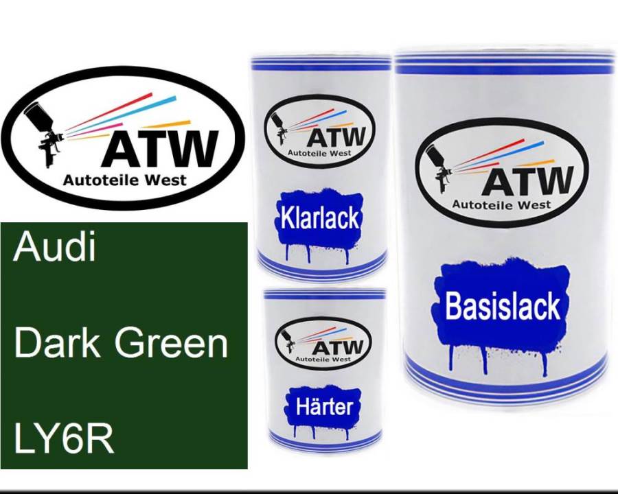 Audi, Dark Green, LY6R: 500ml Lackdose + 500ml Klarlack + 250ml Härter - Set, von ATW Autoteile West.